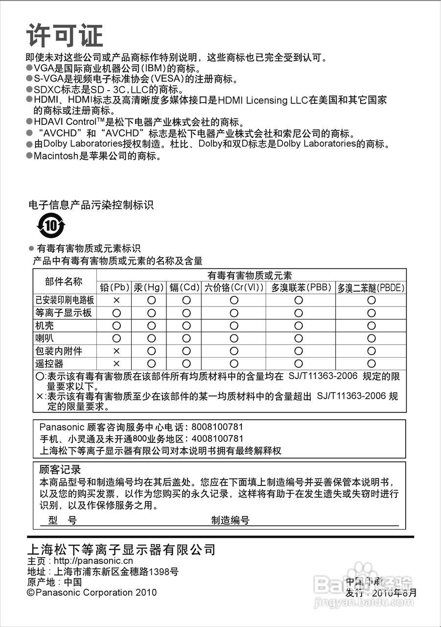 松下等离子电视TH-P58S20C型使用说明书:[6]