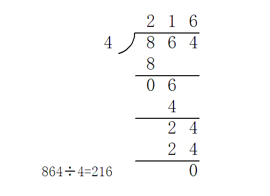 864除以4的竖式怎么写