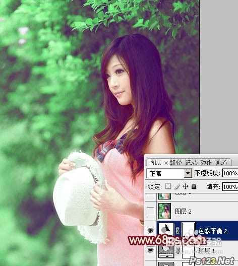 怎样用PS调出树林美女图片甜美的青绿色