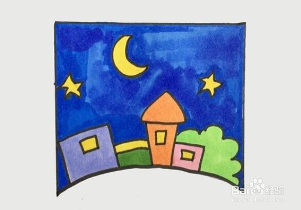 简笔画之夜晚的景色