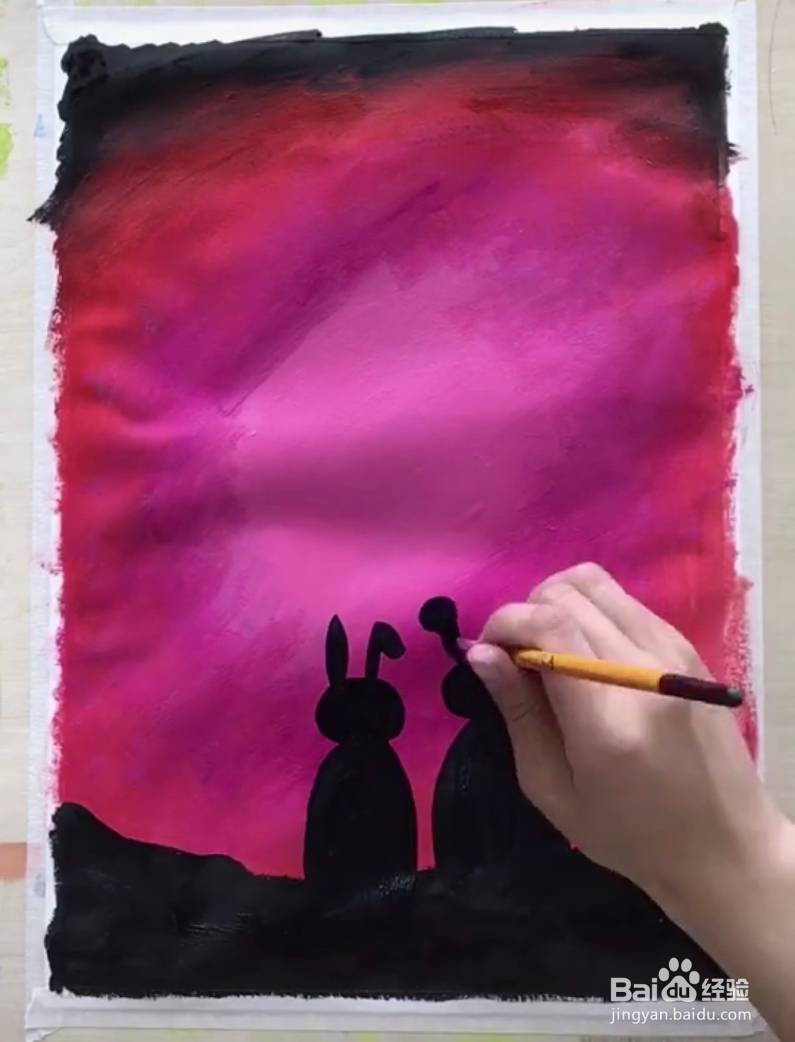 教你画水粉画相依偎的兔子