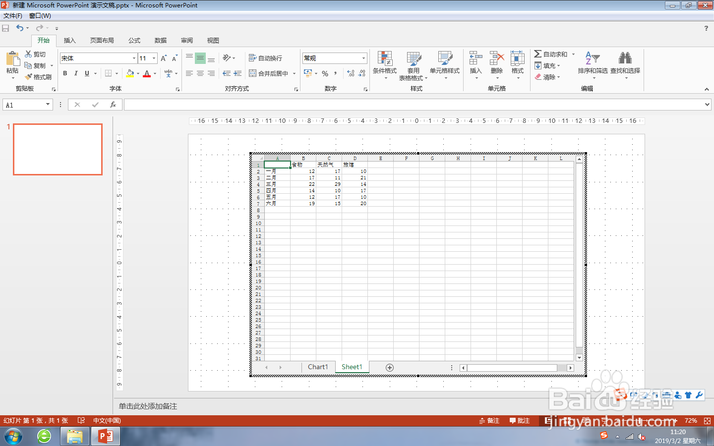 PPT 2013，通过对象插入excel图像表格