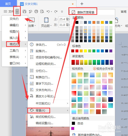 WPS文字文稿中如何去除背景底色