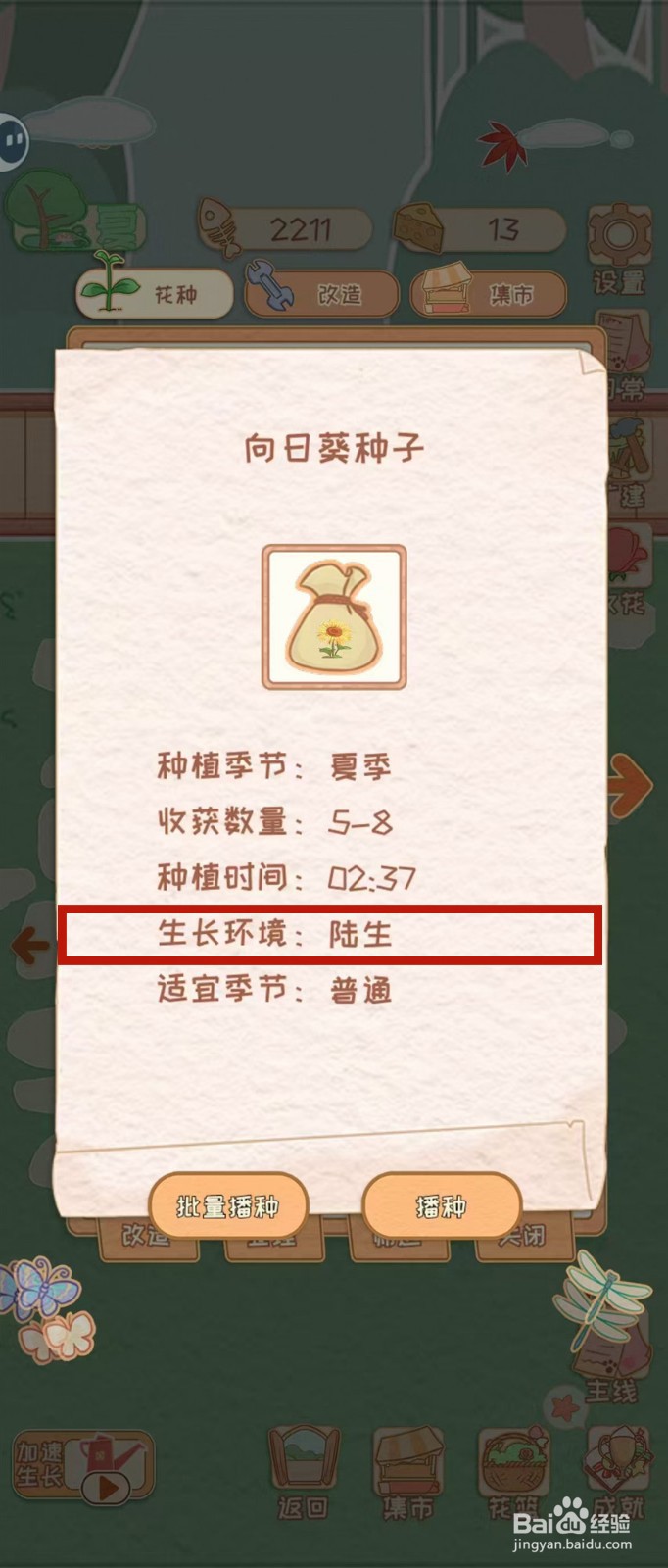 花店物语怎样查看向日葵种子的生长环境