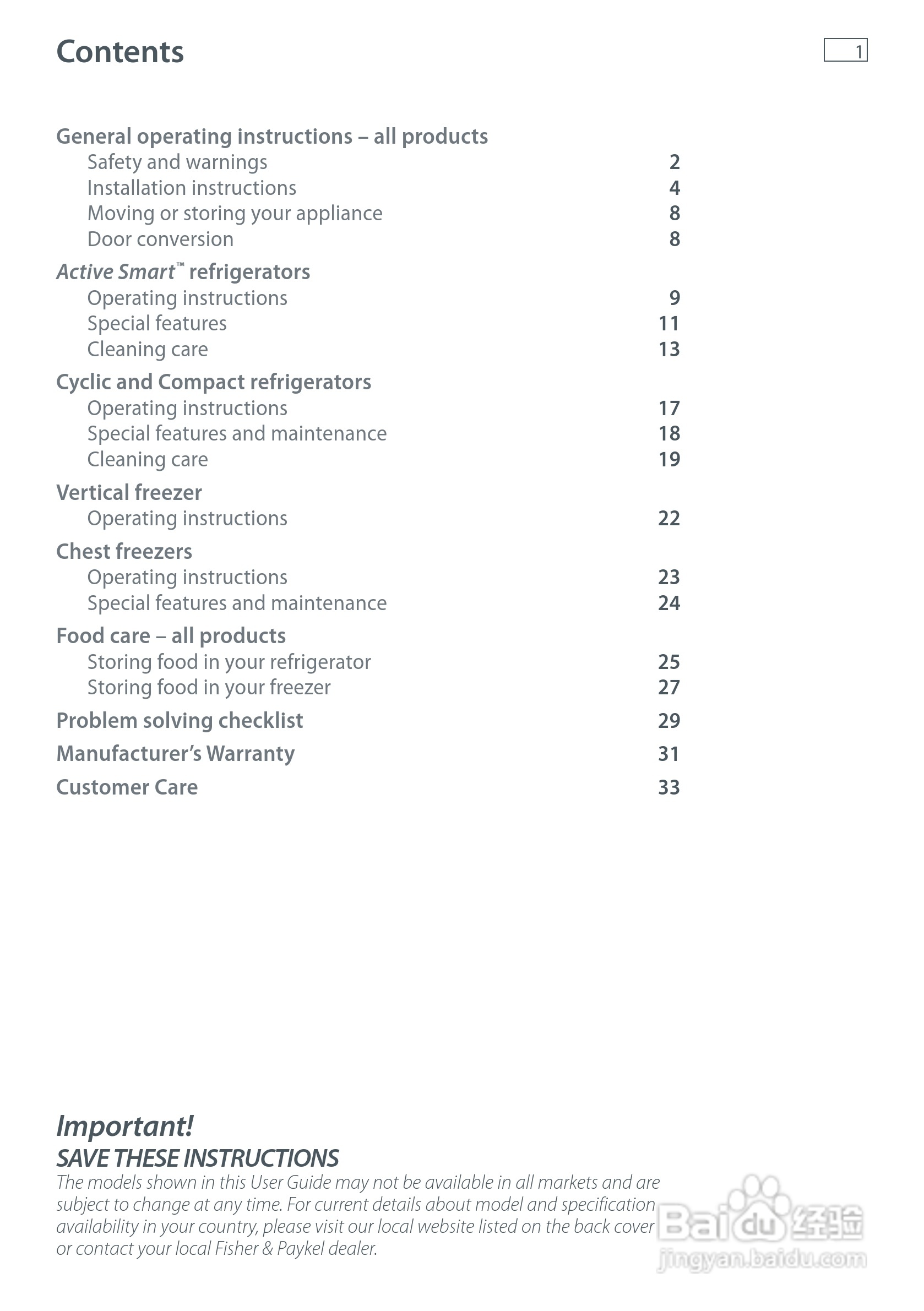 斐雪派克E402BRX2冰箱说明书:[1]