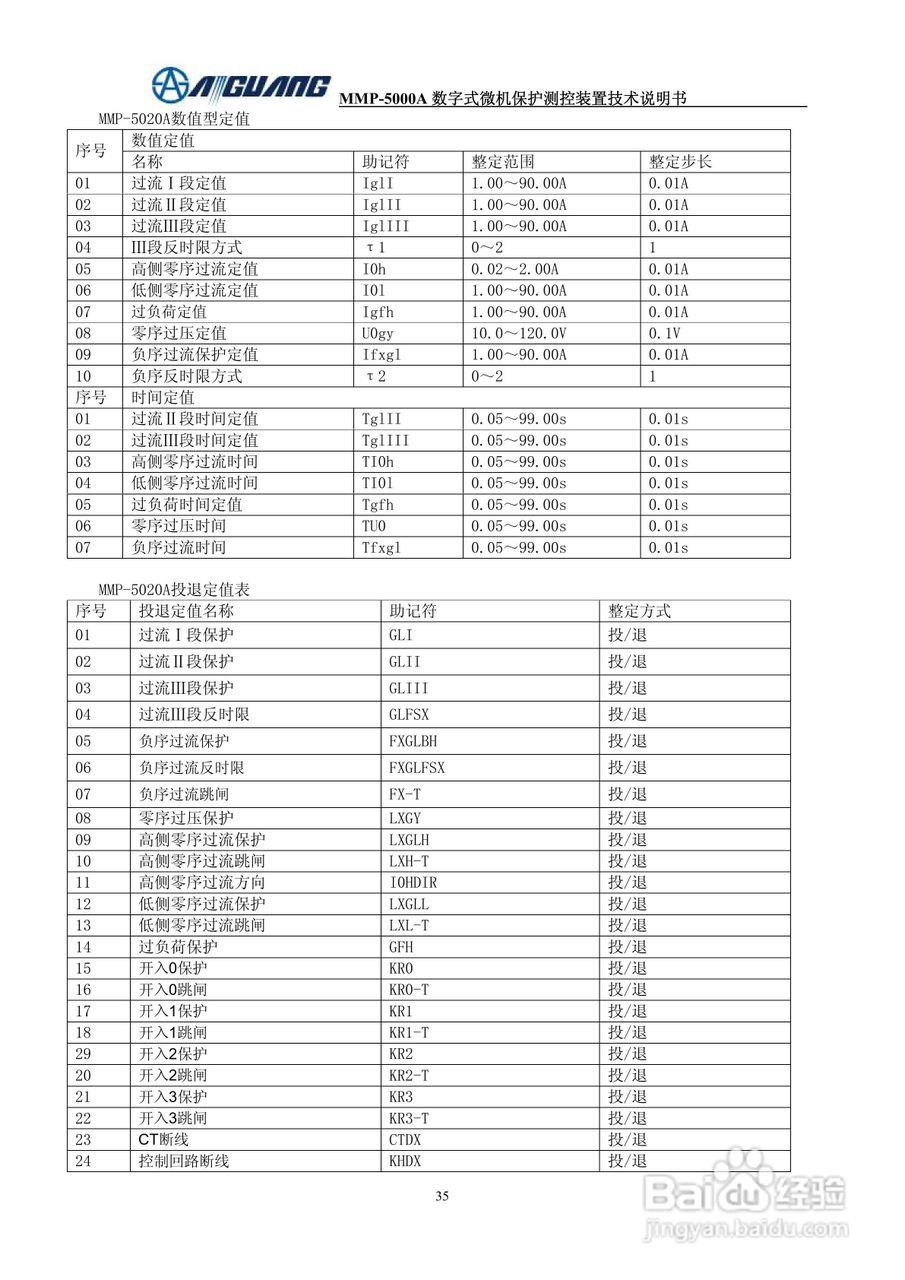 爱光MMP-5020A数字式配变保护测控装置说明书