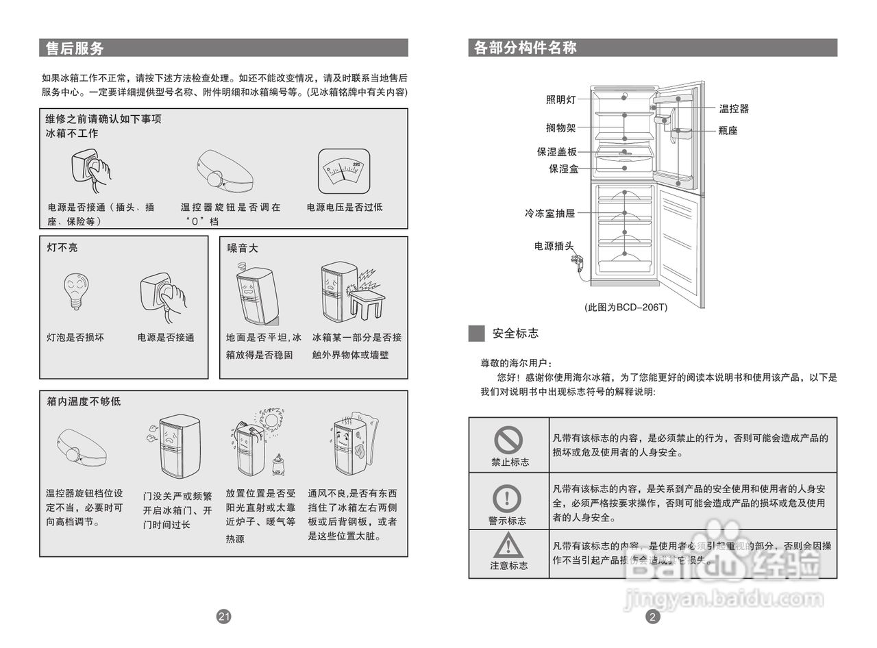 海尔BCD-196TC型冰箱使用说明书