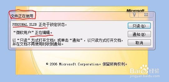 personal.xlsb正处于锁定状态