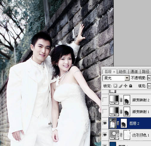 Photoshop打造古典暗调蓝紫色外景婚片