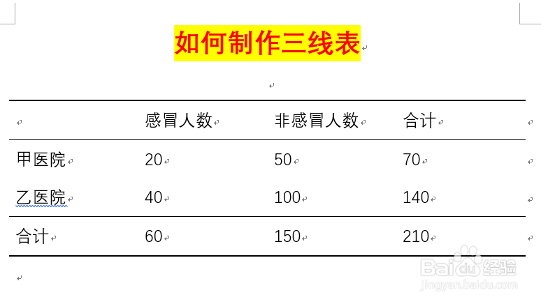word文档如何制作三线表