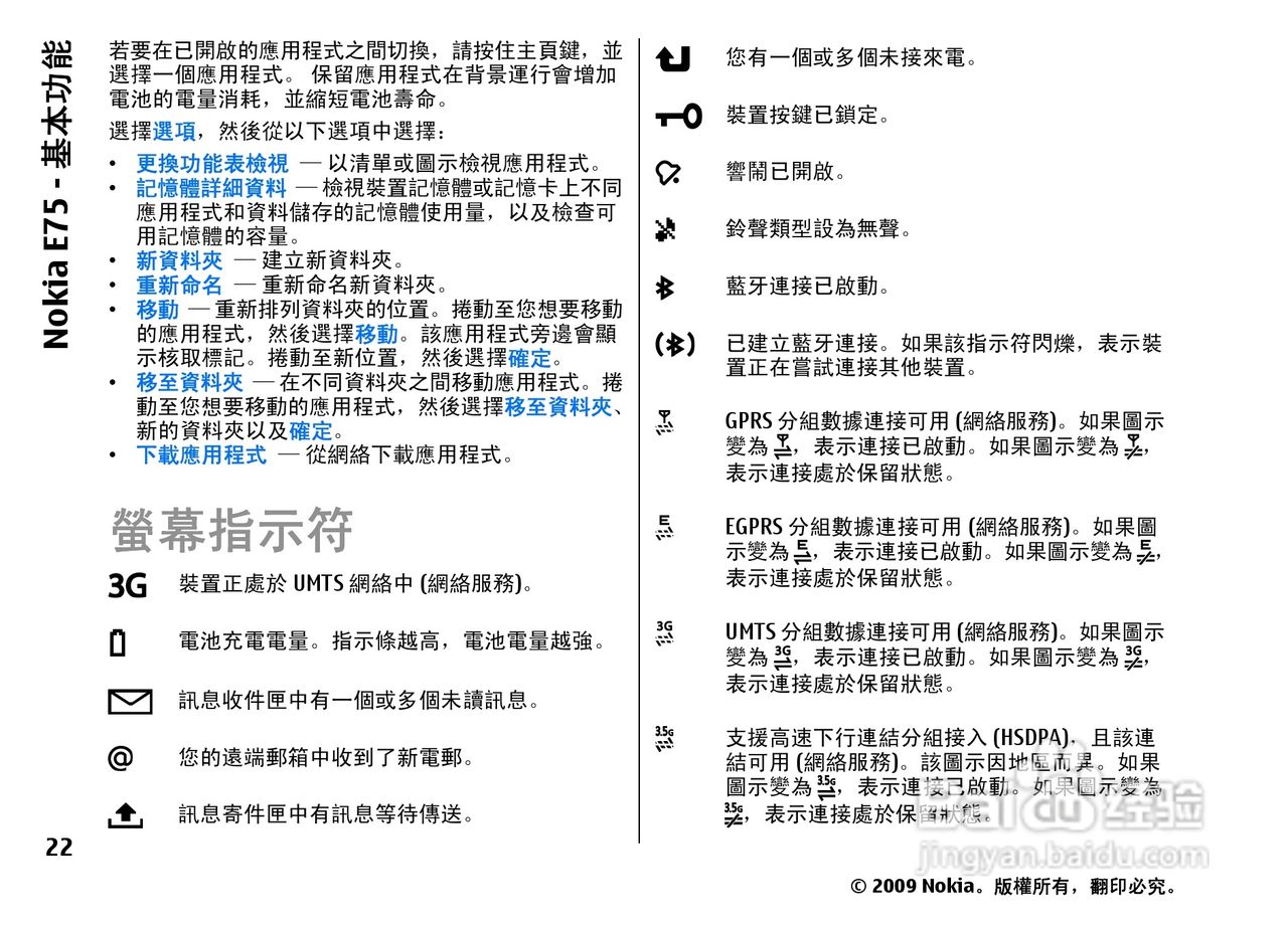 诺基亚 Nokia E75手机使用说明书:[3]