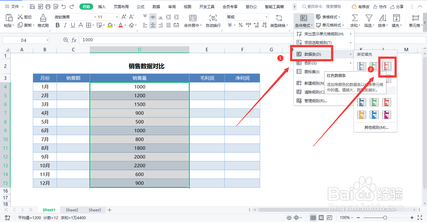 WPS表格怎样设置数据条