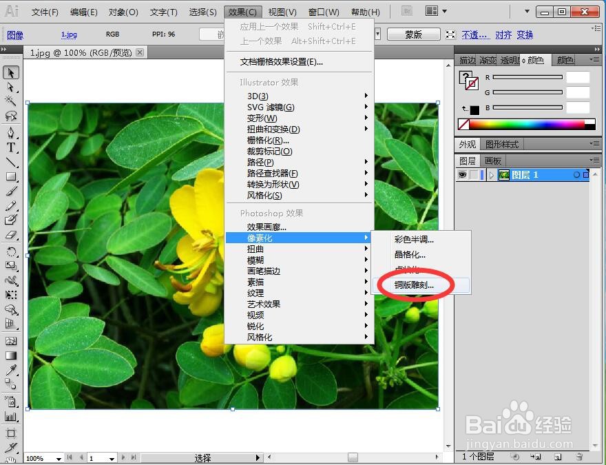 给图片添加铜版雕刻和羽化效果