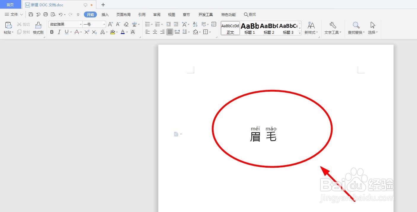 怎么用word软件给"眉毛"添加拼音以及拼写声调