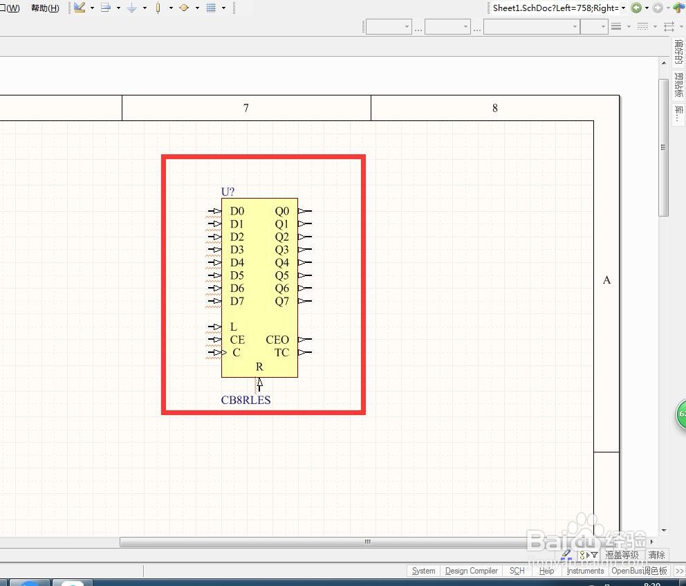 如何在AD中放置有时钟和异步的CB8RLES计数器？