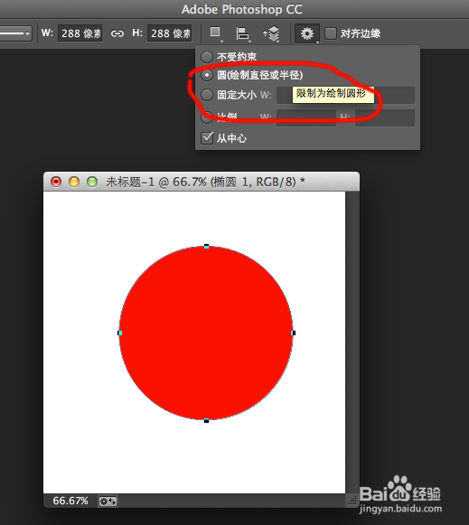 <b>photoshop cc中自带圆形图，无需结合键盘操作</b>