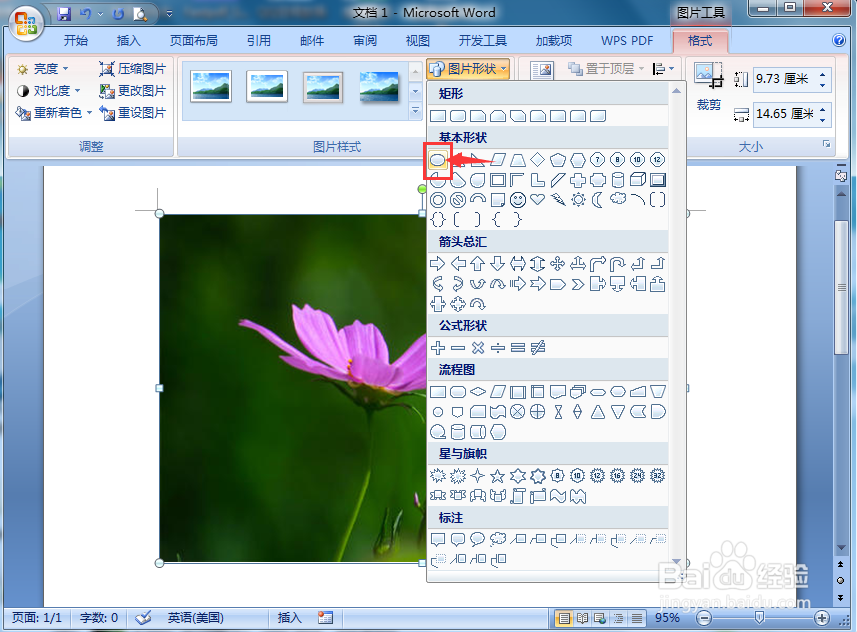 在word中给图片添加带白色边框的椭圆形状