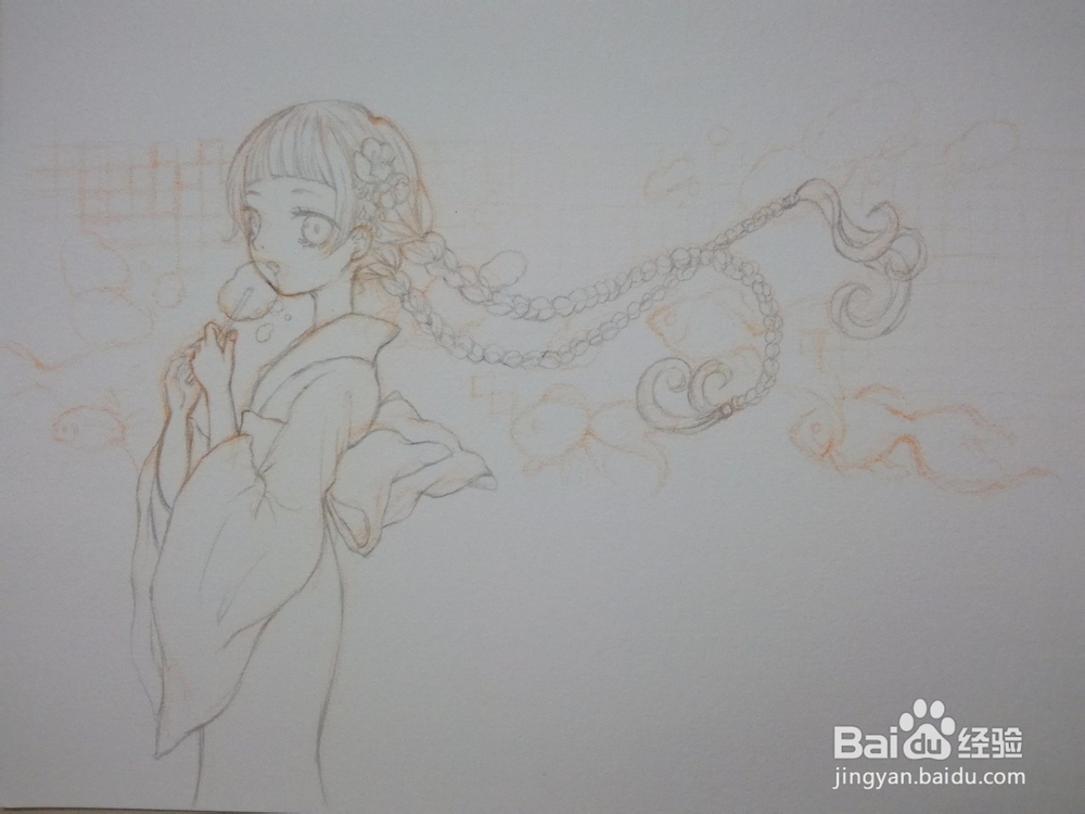 《少女与鱼》水彩人物插画线稿手绘教程