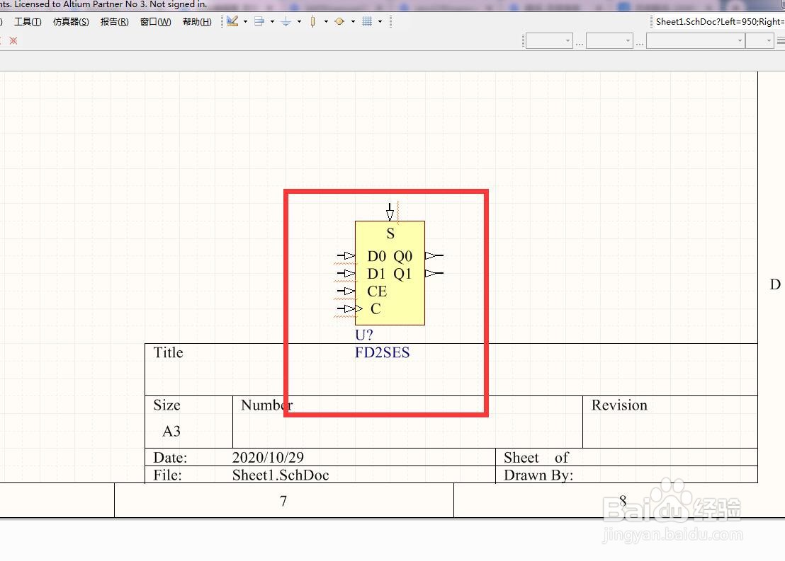 如何在AD中放置2位同步使能分立D型触发器？