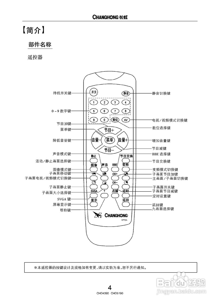长虹CHD4390彩电使用说明书:[1]