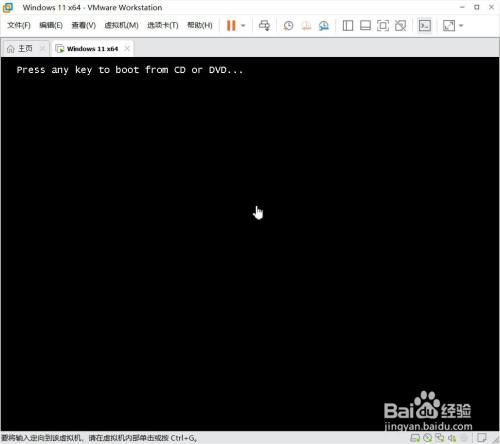 把下载好的win11镜像文件加载到虚拟机,开机,当出现此画面时按回车