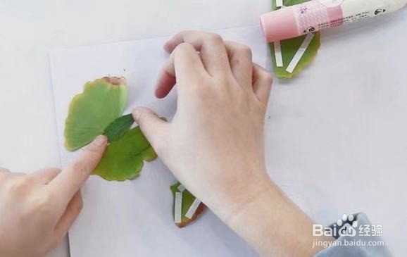 用银杏叶做的树叶贴画