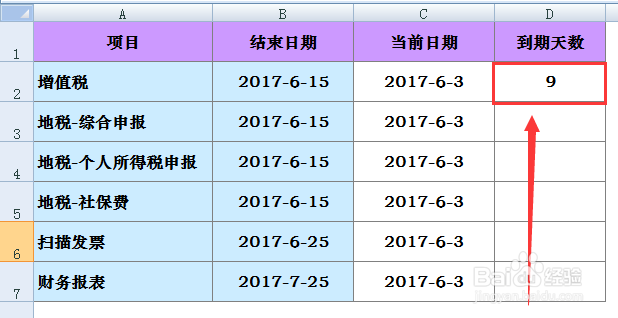 如何计算结束日期的天数,且每天自动更新