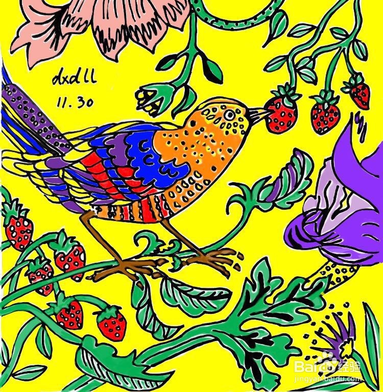 茉莉水彩手绘之富贵吉祥鸟