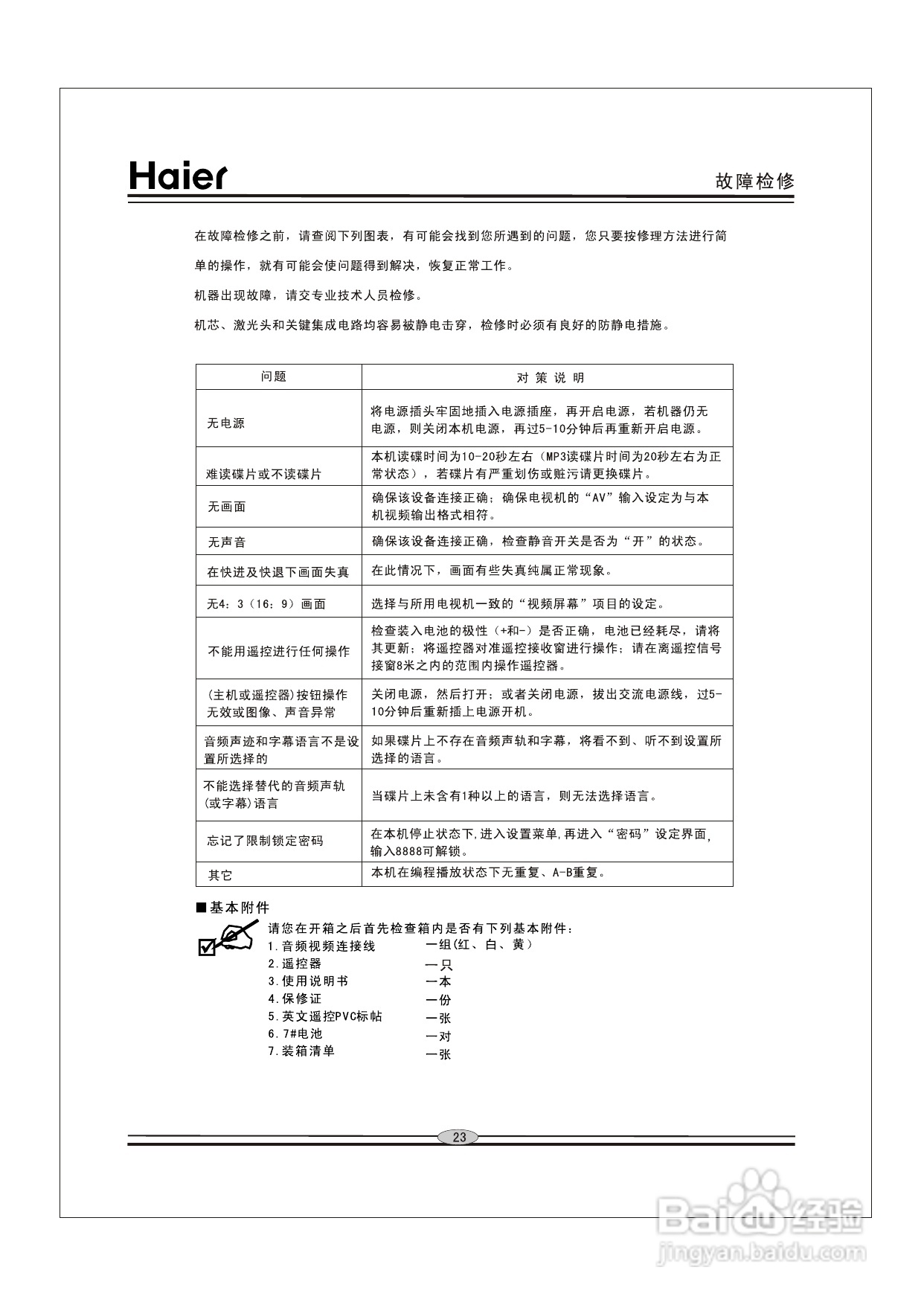 海尔DVD-H2250影碟机使用说明书:[2]