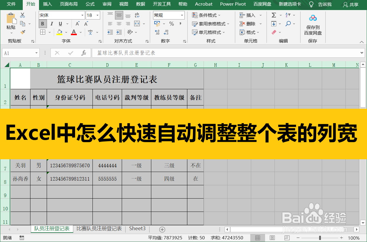 <b>Excel中怎么快速自动调整整个表的列宽</b>