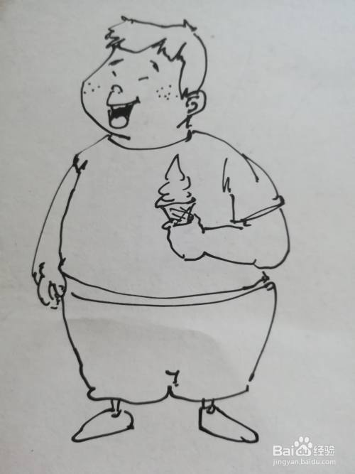 怎么画吃冰激凌的胖男孩