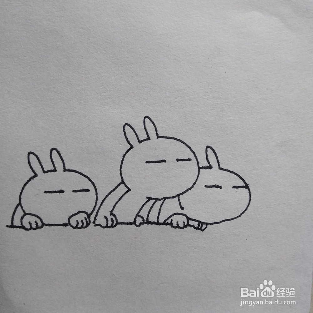 怎么画很火的表情包兔斯基合影卡通简笔画？