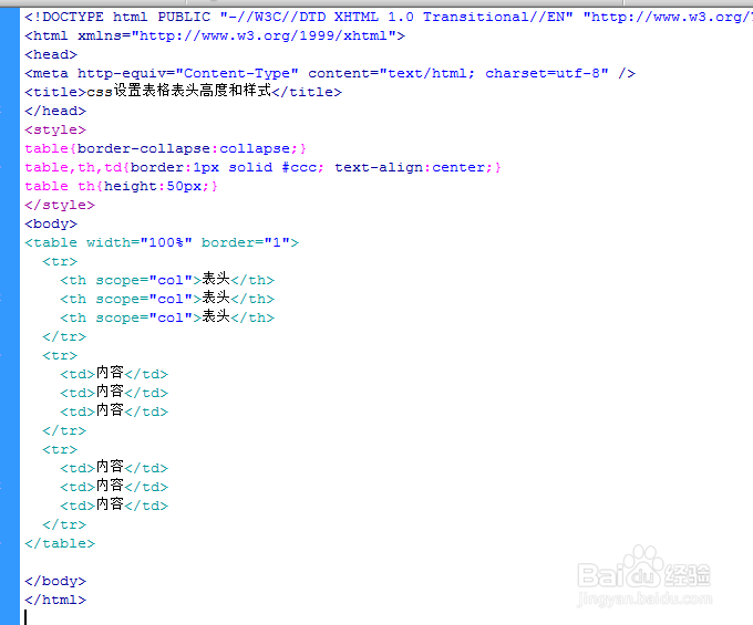 css设置表格表头高度和样式