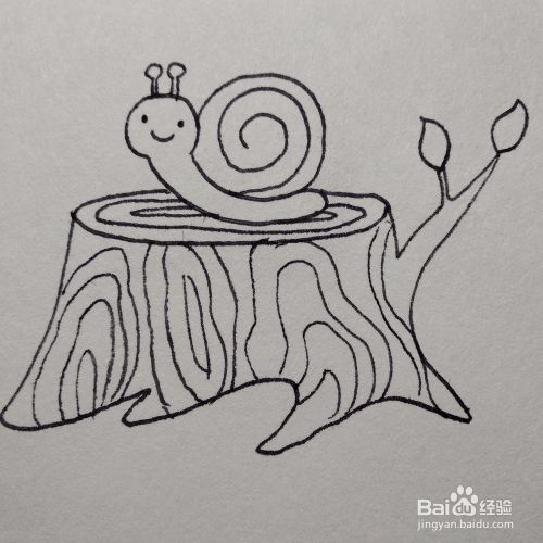 如何画一个在树桩子上休息的蜗牛卡通简笔画 百度经验