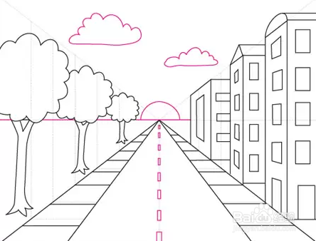 如何用单点透视效果绘制城市
