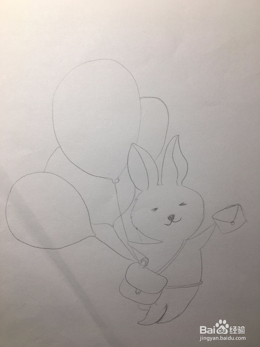 教你画一只手拿气球送信的兔子 兔子简笔画