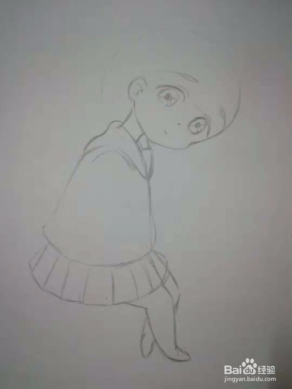 吧台休息的水手服漫画Q版人物手绘插画线稿教程