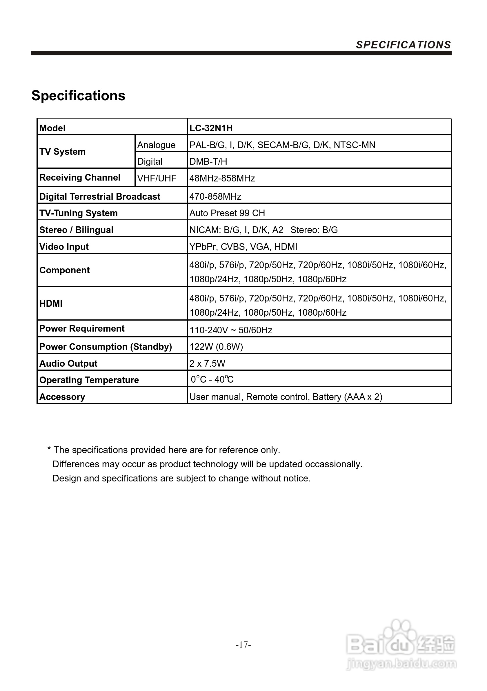 声宝LC-32N1H型液晶电视机说明书:[4]