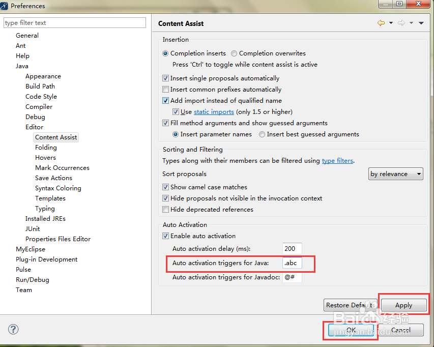 MyEclipse2010怎么设置字母提示快捷键