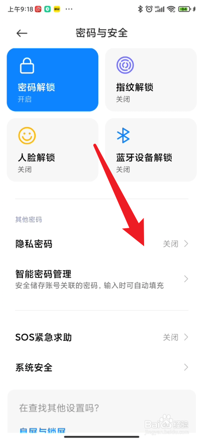 小米手机如何开启隐私密码的一项