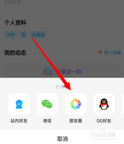 皮玩怎么把个人主页分享到朋友圈