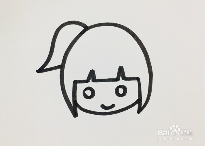 手绘马尾女孩简笔画