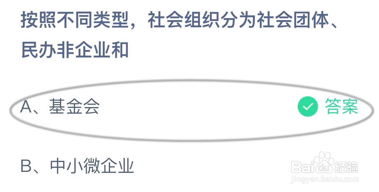 蚂蚁庄园:社会组织分为社会团体民办非企业和