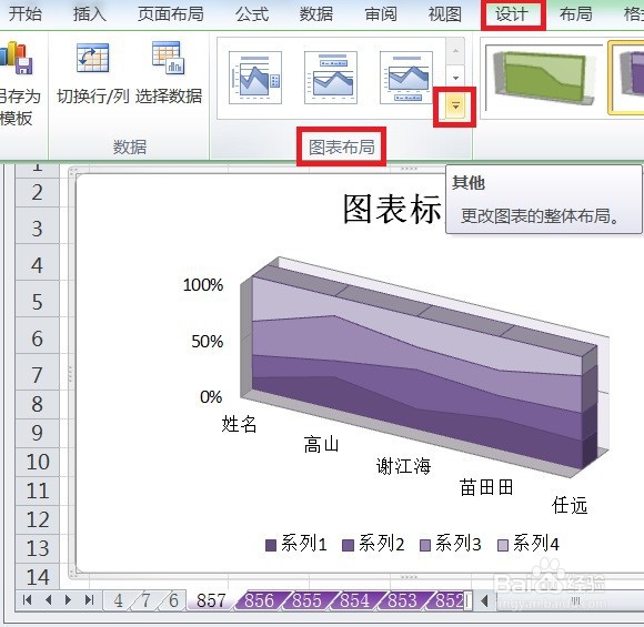 EXCEL三维百分比堆积面积图显示布局5的效果
