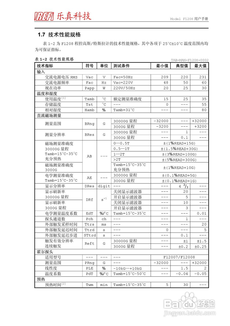 乐真科技程控高斯/特斯拉计F1208 用户手册:[2]