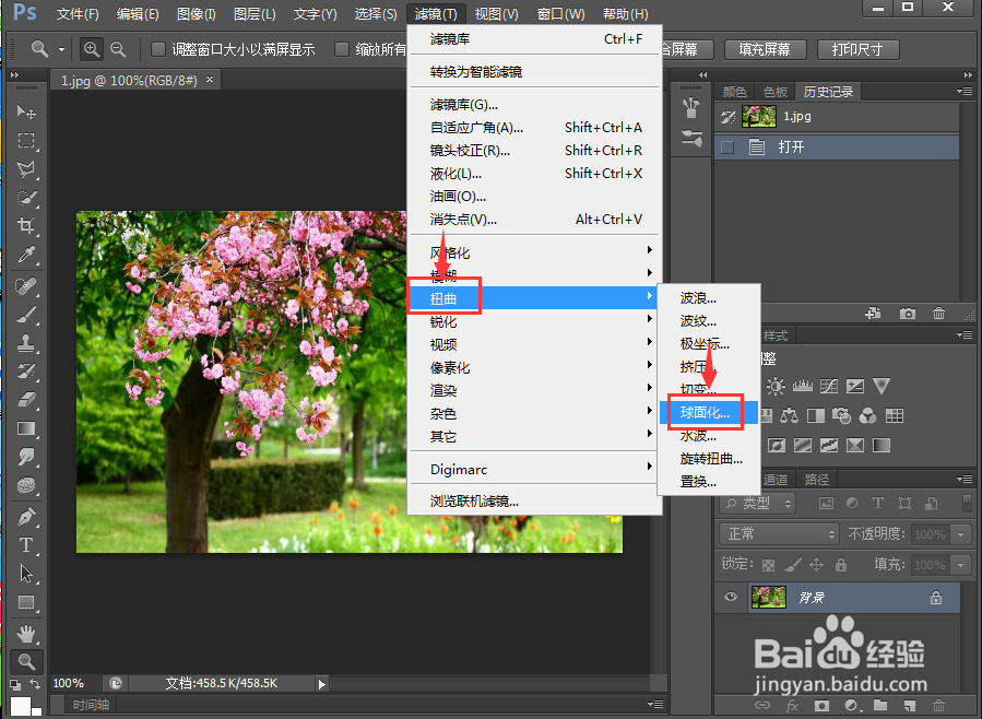 在ps中给图片设置球面化扭曲滤镜的方法