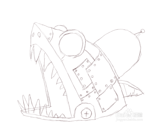 彩色简笔画植物大战僵尸鲨鱼僵尸博士的画法