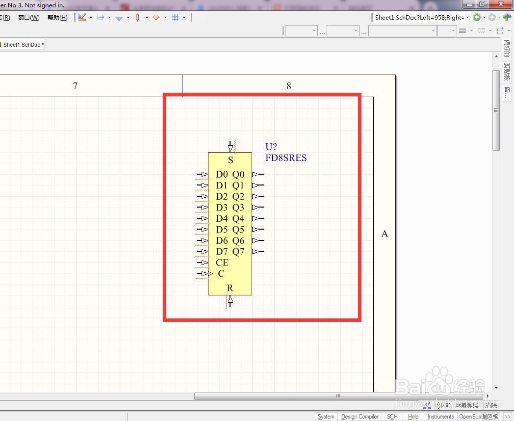 如何在AD中放异步置复位使能分立8位D型触发器？