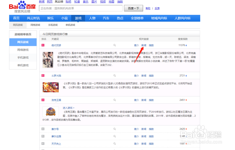 搜索当前最热门的网页游戏