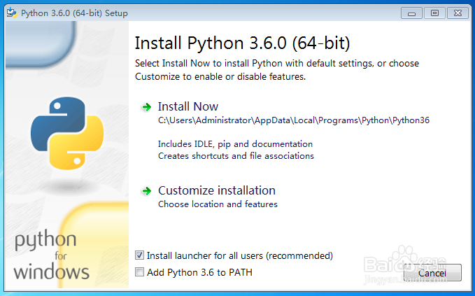 如何在Windows7系统上安装最新的64位Python3.6
